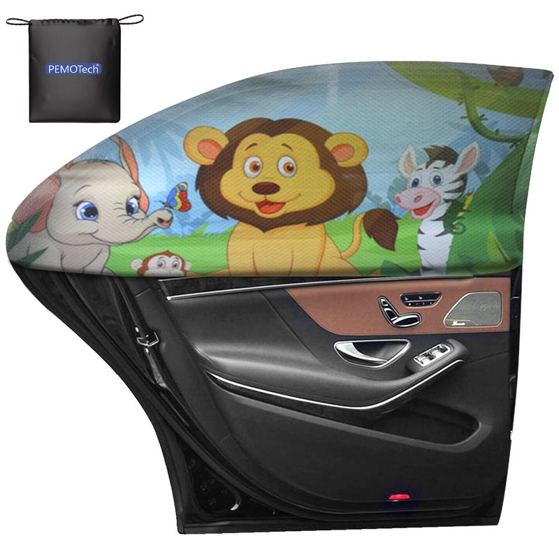 PEMOTech Car Window Shade for Baby  2 Pack UV Protection Car Side Window Sun Shades Cartoon Animal Design  Universal Stretchable Sun Shades  Privacy Protect for Kids Family Pets Tints (27.2 ""x39.8 "") - Image 1